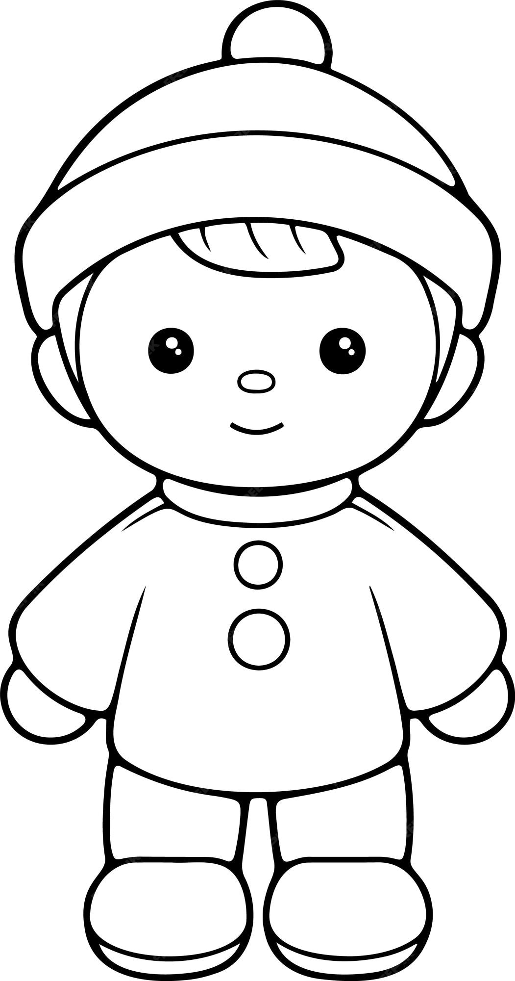 Boneca De Desenho Animado Ou Garotinha Para Colorir Página Ou Livro.  Conceito De Brinquedo Infantil. Ilustração a Preto E Branco Ilustração  Stock - Ilustração de feliz, boneca: 201256087