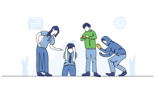 Ilustração vetorial de bullying para fotos de mídia social Plano moderno em estilo de linha contínua