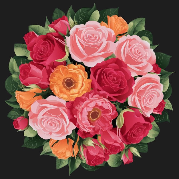 ilustração vetorial de buquê floral de cores vibrantes