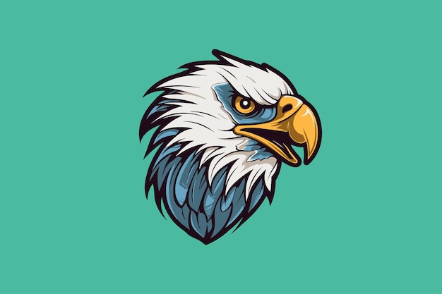 Ilustração vetorial de cabeça de águia isolada em fundo turquesa mascote de cabeça de águia