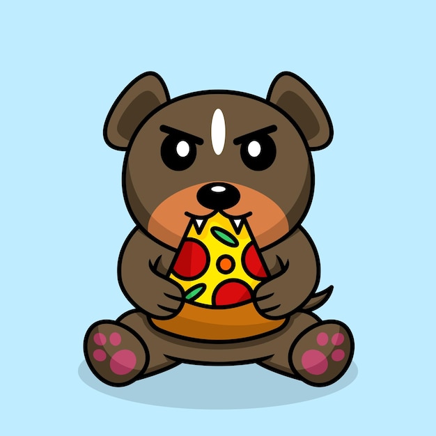 Vetor ilustração vetorial de cachorro fofo premium comendo pizza