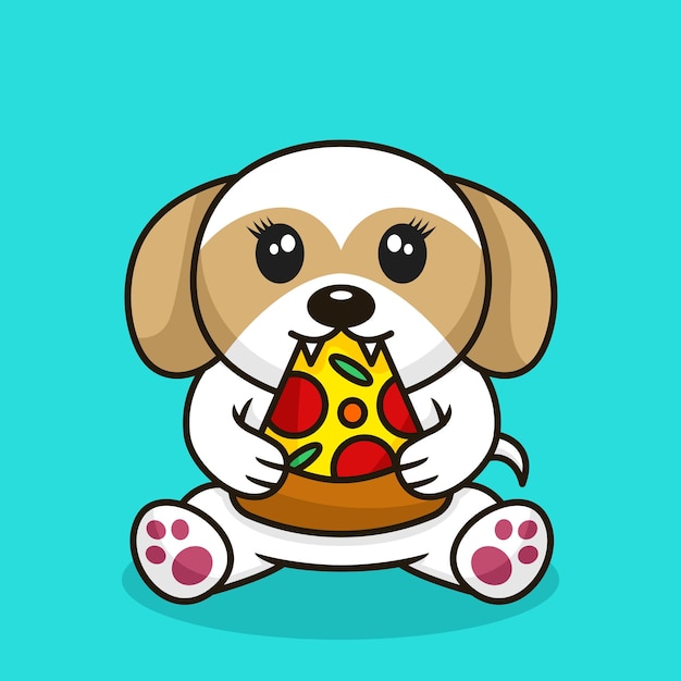 Vetor ilustração vetorial de cachorro fofo premium comendo pizza