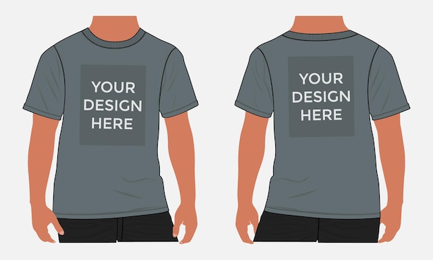 Ilustração vetorial de camiseta curta eleeve modelo de simulação de cor cinza para homens e meninos