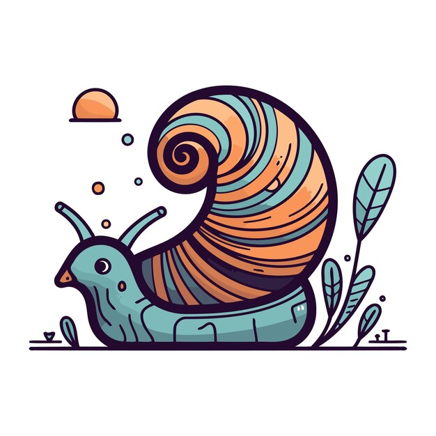 Ilustração vetorial de caracol de desenho animado em um estilo linear plano