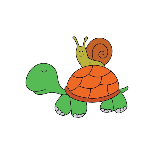 Vetor ilustração vetorial de caracol fofo montando uma tartaruga