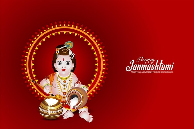 Ilustração vetorial de cartão de saudação para a celebração de Janmashtami