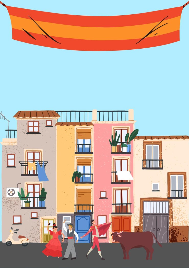 Vetor ilustração vetorial de casa cultural espanhola casal de dança e matador