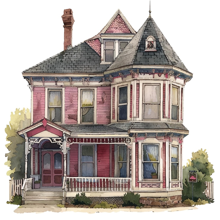 Vetor ilustração vetorial de casa vitoriana em estilo aquarela