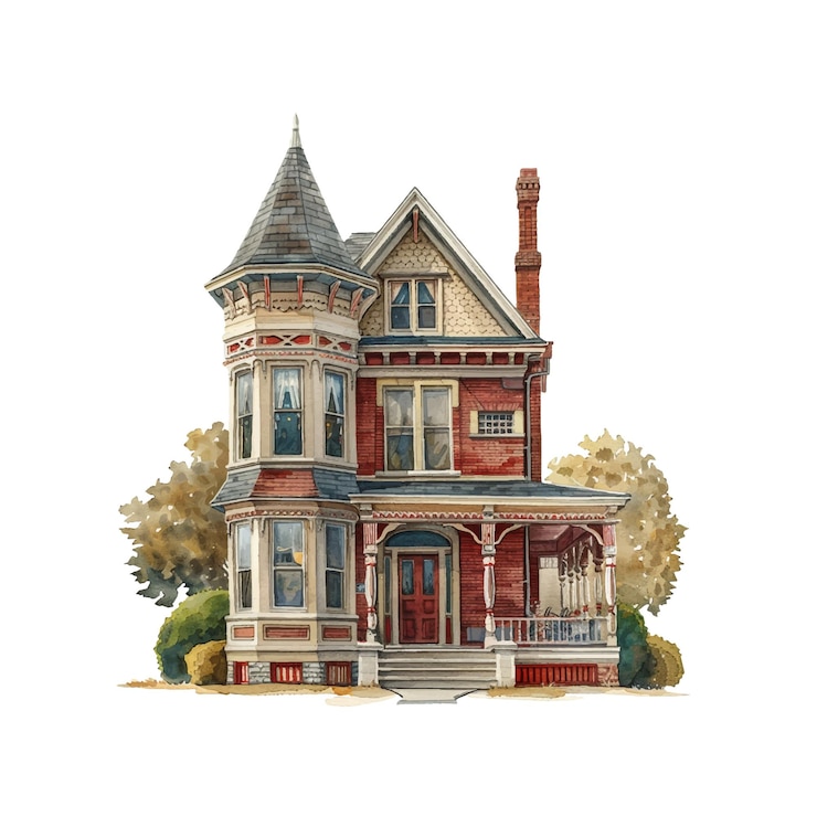 Vetor ilustração vetorial de casa vitoriana em estilo aquarela