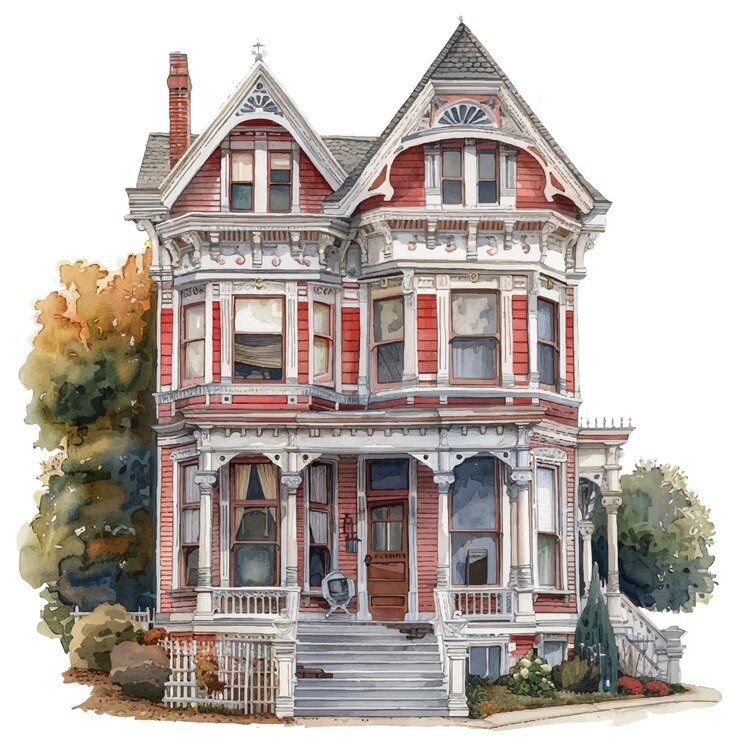 Vetor ilustração vetorial de casa vitoriana em estilo aquarela