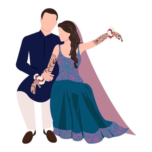 Vetor ilustração vetorial de casal de noivos indianos para cartões de convite de casamento