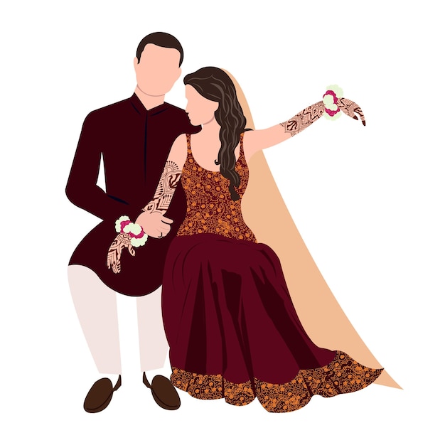 Vetor ilustração vetorial de casal de noivos indianos para cartões de convite de casamento