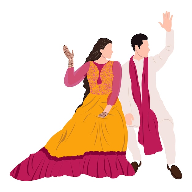 Vetor ilustração vetorial de casal de noivos indianos para cartões de convite de casamento