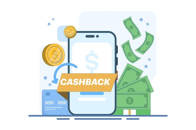 Ilustração vetorial de cashback ou conceito de cashback online ou Get cashback para compras