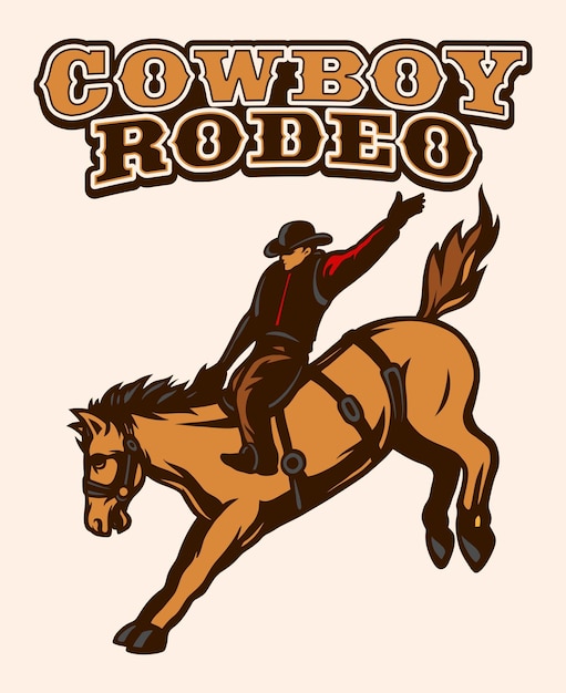 Vetor ilustração vetorial de cavalo de rodeio de cowboy