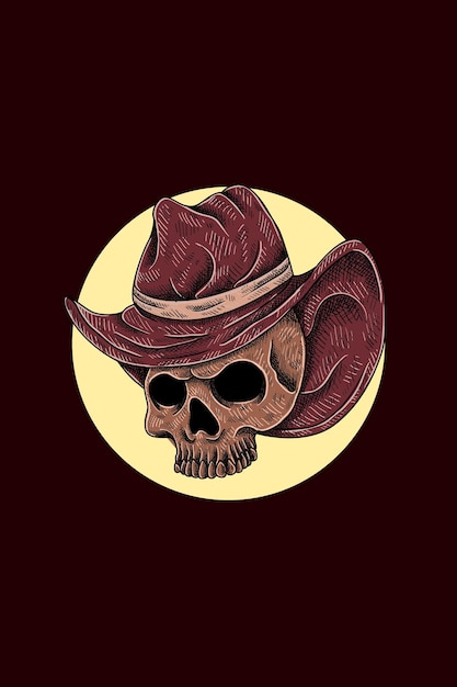 Ilustração vetorial de caveira com chapéu