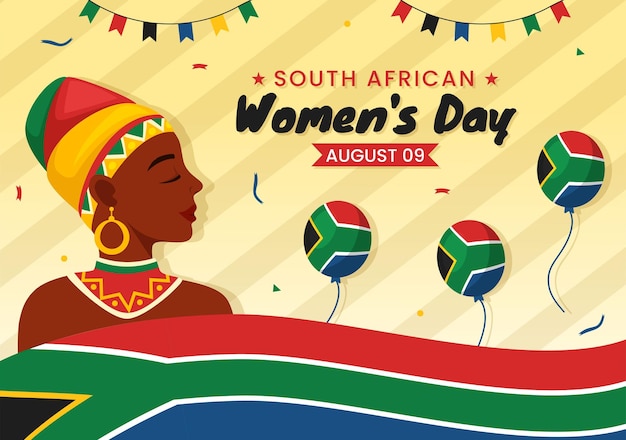 Ilustração vetorial de celebração do dia da África das mulheres felizes com mulher negra étnica e bandeira africana