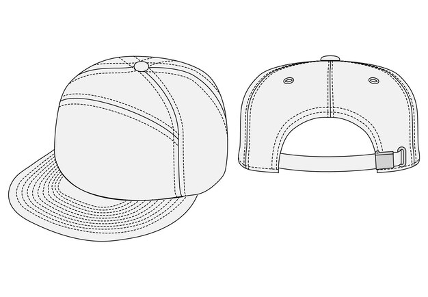 Vetor ilustração vetorial de chapéu ajustável modelo de chapéu plano de moda vista dianteira e traseira