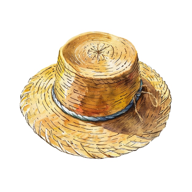 Ilustração vetorial de chapéu de palha bonita em estilo aquarela