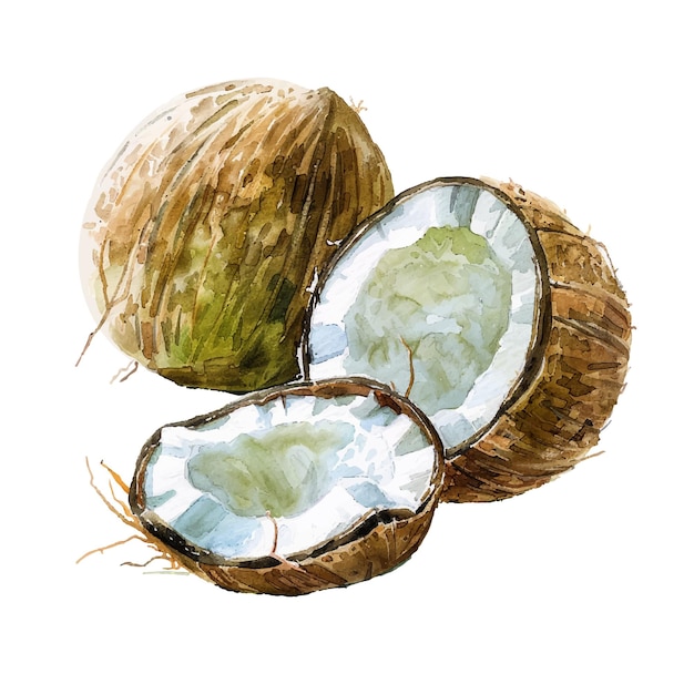 Vetor ilustração vetorial de coco em estilo aquarela