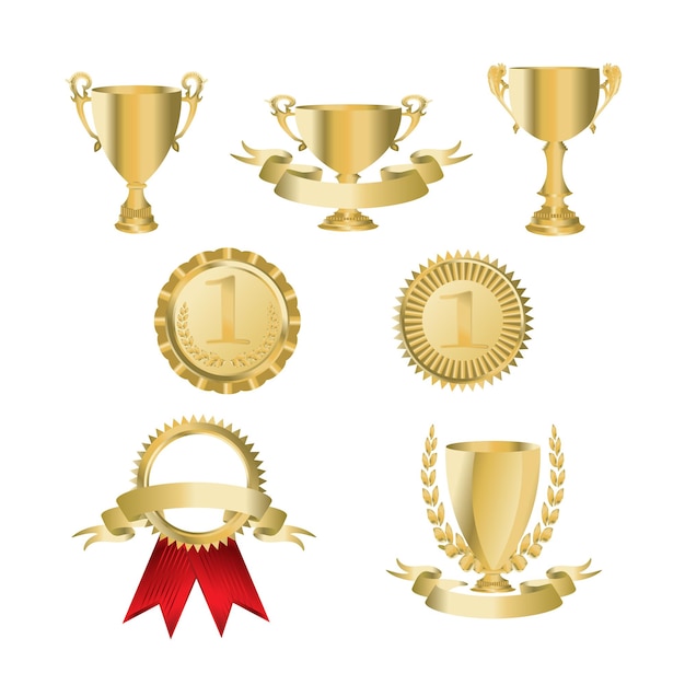 ilustração vetorial de coleção de conjuntos de vetores de design de troféus de ouro