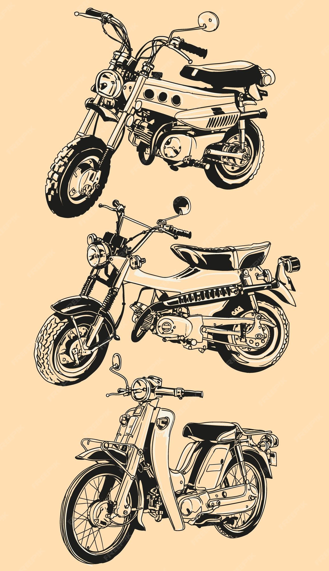 Estilo de desenho manual de elemento de motocicleta vintage de coleção