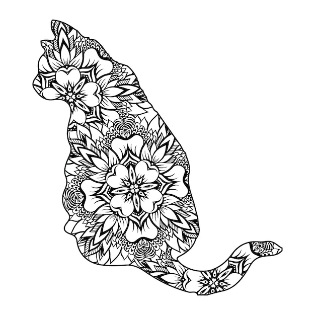 Vetor ilustração vetorial de coloração de mandala de gato