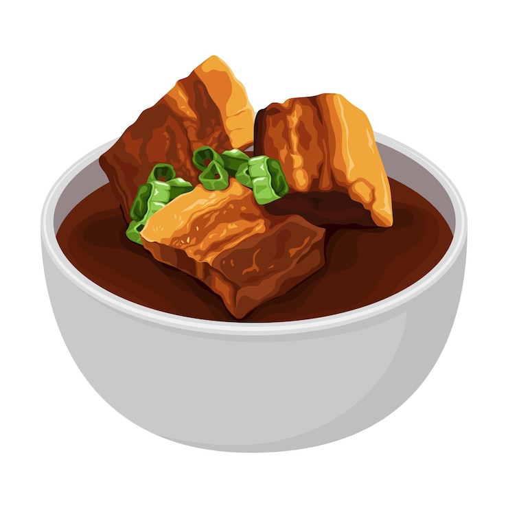 Vetor ilustração vetorial de comida asiática de sopa de carne teriyaki