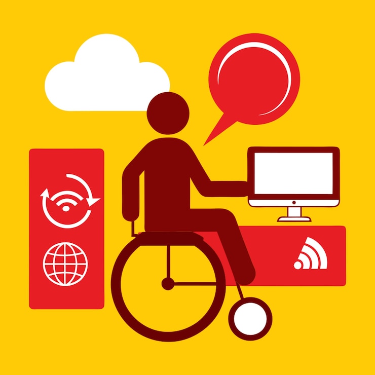 Vetor ilustração vetorial de conceito de tecnologia com elementos de design de acessibilidade estilo plano