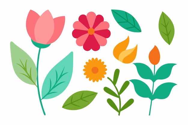 Ilustração vetorial de conjunto botânico de folhas e flores