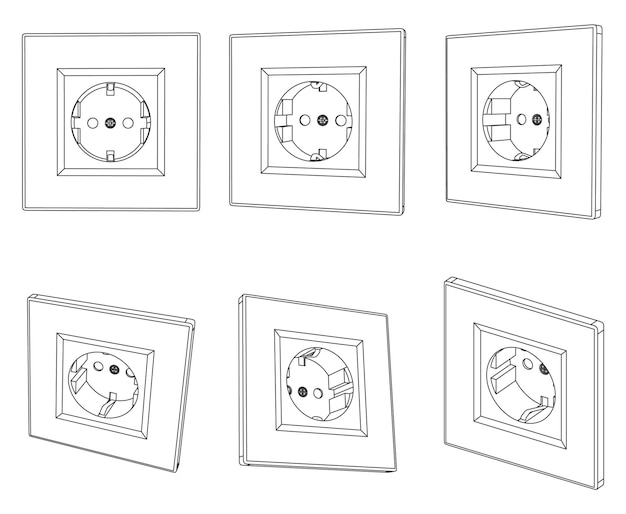 Vetor ilustração vetorial de contorno de tomada de parede, diferentes pontos de vista