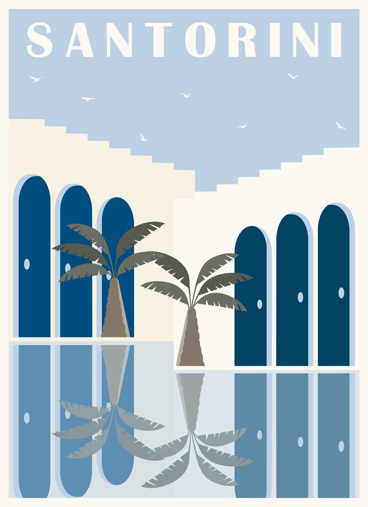 Vetor ilustração vetorial de cor plana da cidade grega férias de verão na grécia cultura mediterrânea europeia