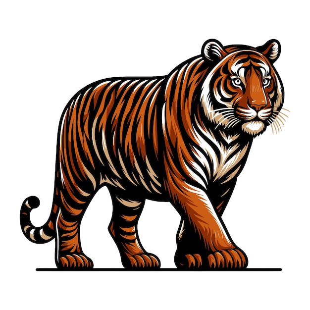 Vetor ilustração vetorial de corpo inteiro de tigre selvagem ilustração zoológica de predador animal desenho de gato grande