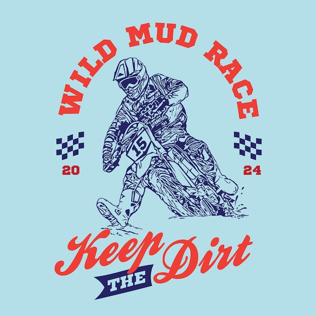 Ilustração vetorial de corrida de motocross em design de estilo vintage desenhado à mão