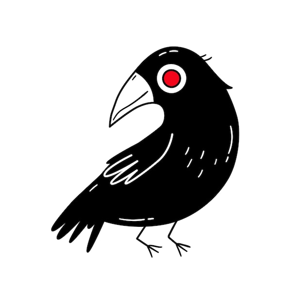 Vetor ilustração vetorial de corvo desenhada à mão com olho estranho decoração de pássaros de halloween