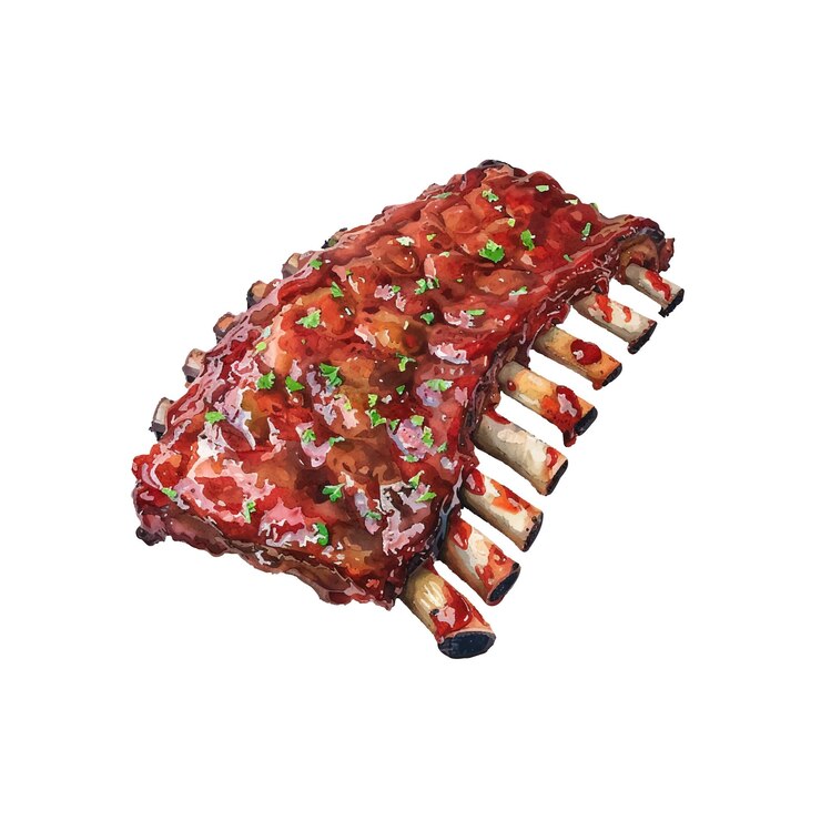 Vetor ilustração vetorial de costelas de churrasco em estilo aquarela
