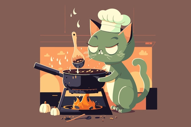 Ilustração vetorial de cozinha de gato