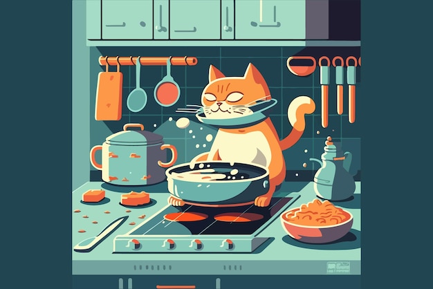 Ilustração vetorial de cozinha de gato