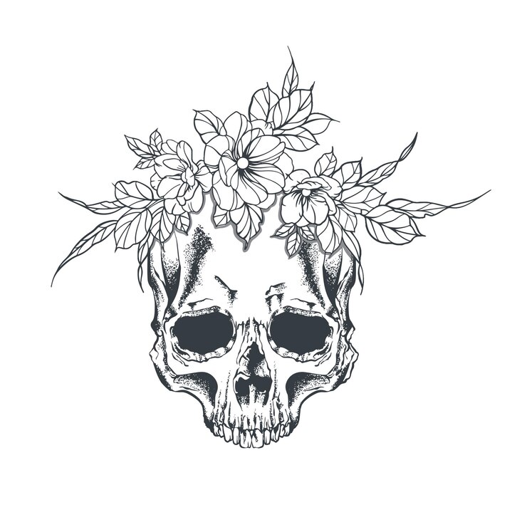 Ilustração vetorial de crânio com desenho floral