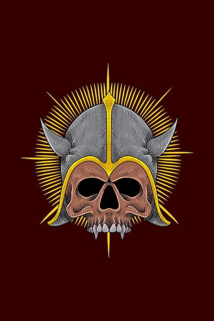 Ilustração vetorial de crânio de cabeça de viking