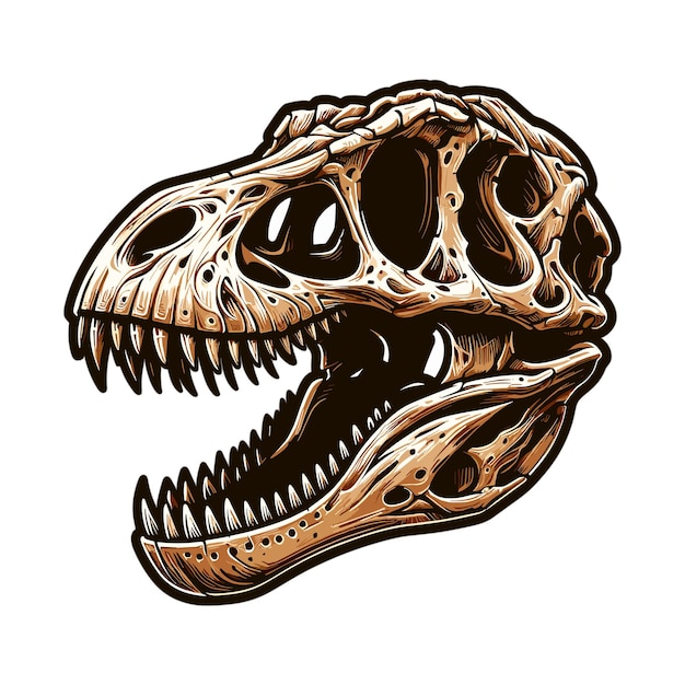 Vetor ilustração vetorial de crânio de dinossauro tiranossauro em fundo branco