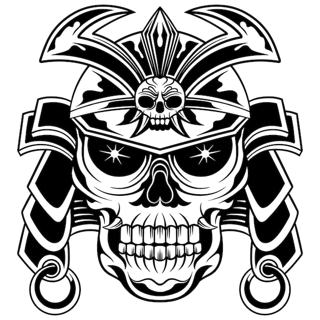 Ilustração vetorial de crânio de samurai