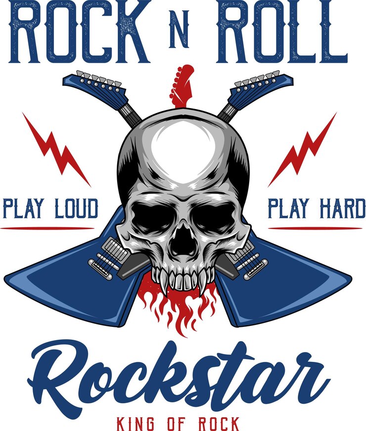 Vetor ilustração vetorial de crânio e guitarras com estilo de desenho à mão disponível para logotipo