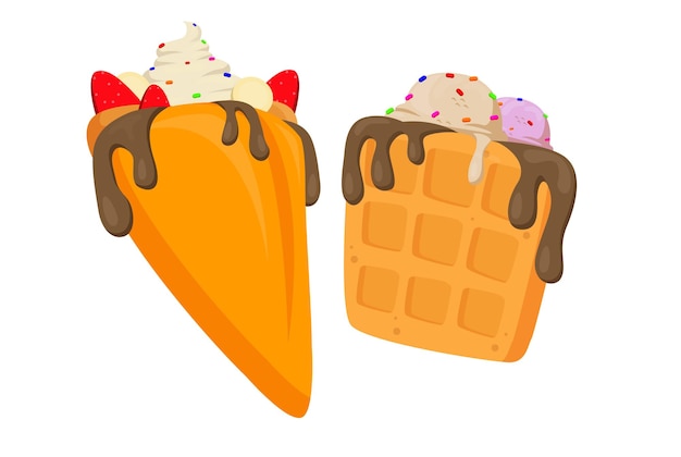 Vetor ilustração vetorial de crepe e waffles