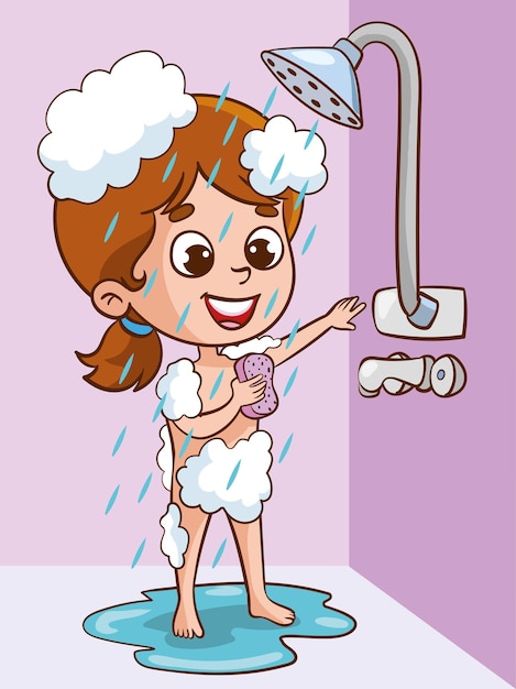 Vetor ilustração vetorial de crianças fofas tomando banho