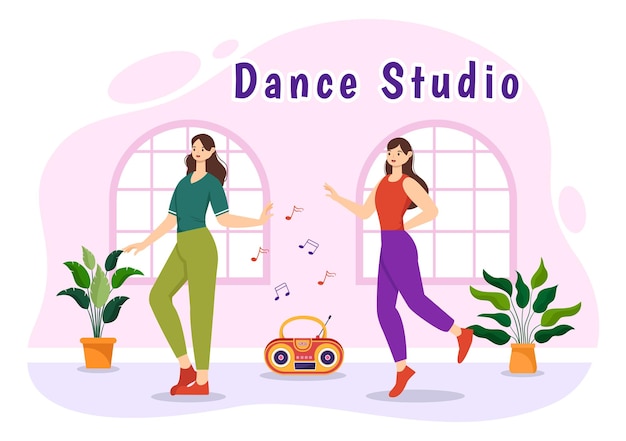 Vetor ilustração vetorial de dança de estúdio com casais dançando acompanhados de música