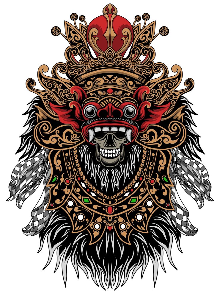 Vetor ilustração vetorial de dança do leão vintage barong bali