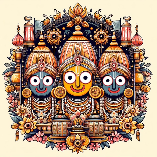 Vetor ilustração vetorial de deidades de rath yatra jagannath subhadra balabhadra