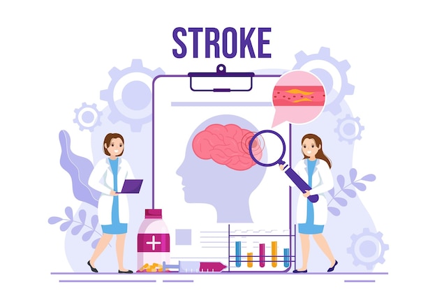 Vetor ilustração vetorial de derrame cerebral humano com ponto de dor e médico científico em modelos