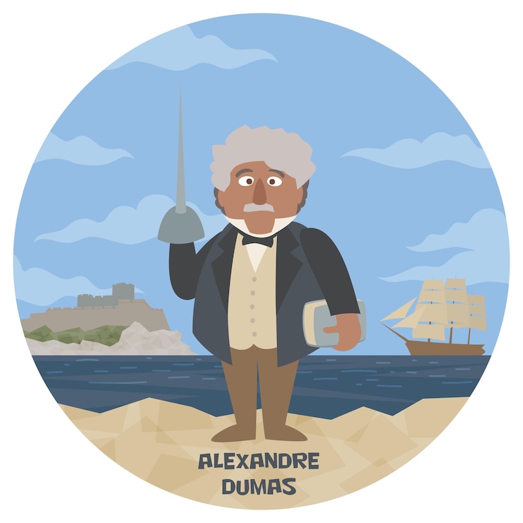 Vetor ilustração vetorial de desenho animado de alexandre dumas literatura histórica escritor clássico